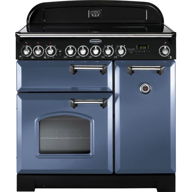Rangemaster Classic Deluxe CDL90ECSB/C 90cm Electric Range Cooker with Ceramic Hob - Stone Blue / Chrome - A/A Rated