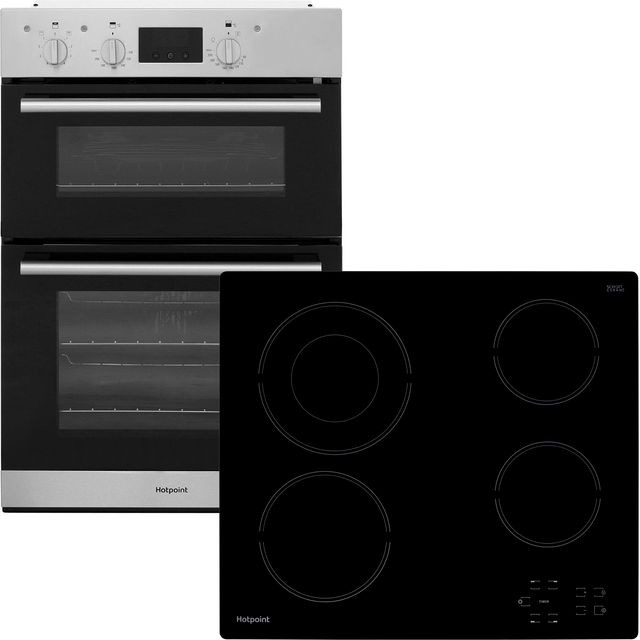 Hotpoint HotDD2Ceram Built In Electric Double Oven and Ceramic Hob Pack - Stainless Steel / Black - A/A Rated