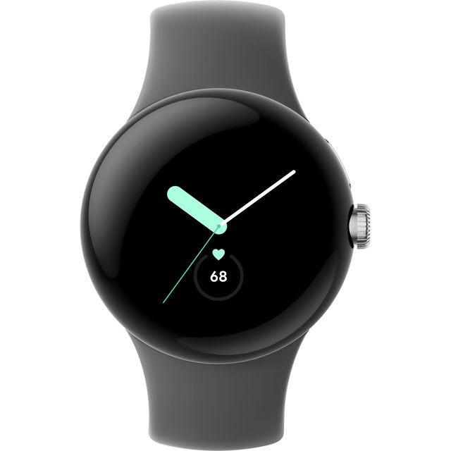 Google Pixel Watch 41mm Polished Silver Stainless Steel Case with Active Band in Charcoal
