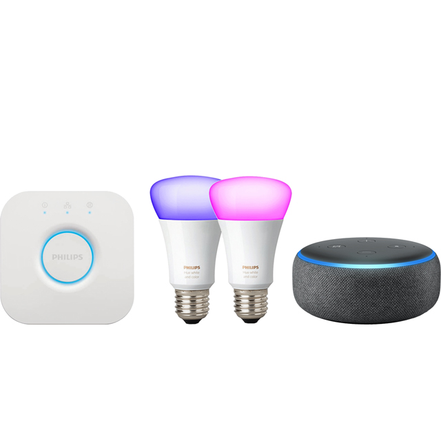 Amazon Echo Dot (3rd Gen) Smart Speaker with Alexa Includes Philips Hue E27 Starter Kit - Black