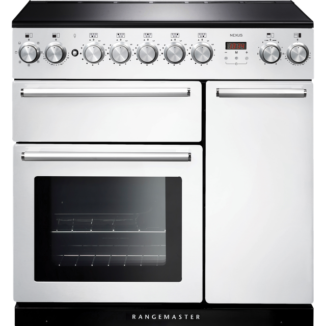 Rangemaster Nexus NEX90EIWH/C 90cm Electric Range Cooker with Induction Hob - White / Chrome - A/A Rated