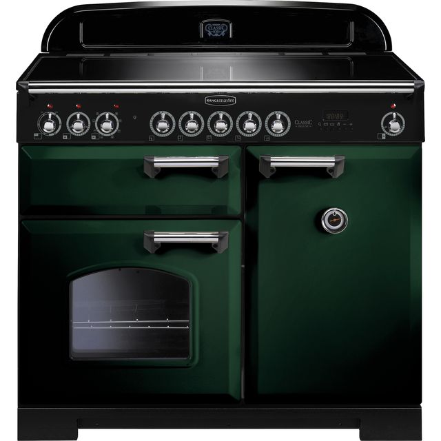 Rangemaster Classic Deluxe CDL100EIRG/C 100cm Electric Range Cooker with Induction Hob - Racing Green / Chrome - A/A Rated