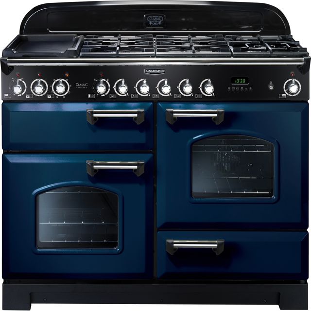 Rangemaster Classic Deluxe CDL110DFFRB/C 110cm Dual Fuel Range Cooker - Regal Blue / Chrome - A/A Rated