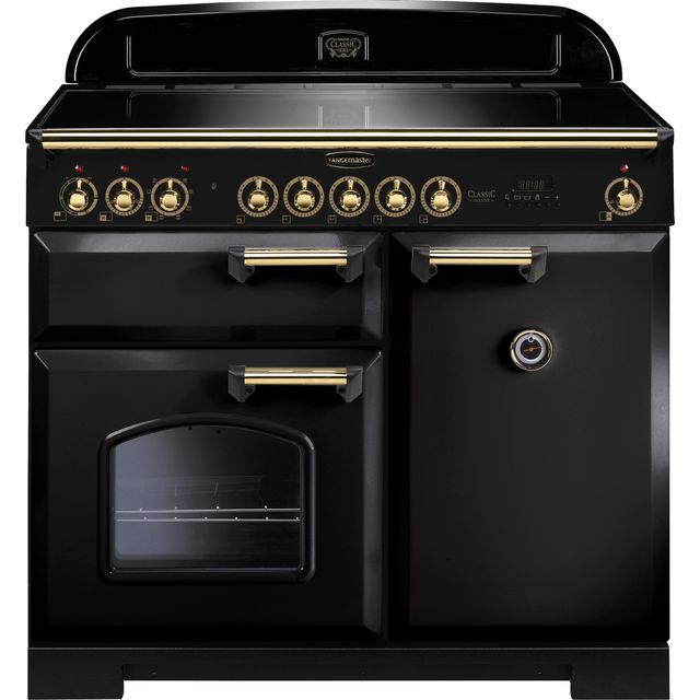 Rangemaster Classic Deluxe CDL100EIBL/B 100cm Electric Range Cooker with Induction Hob - Black / Brass - A/A Rated