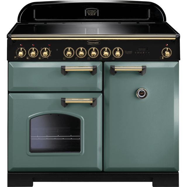 Rangemaster Classic Deluxe CDL100EIMG/B 100cm Electric Range Cooker with Induction Hob - Mineral Green / Brass - A/A Rated