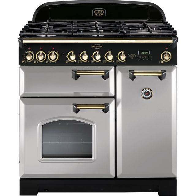 Rangemaster Classic Deluxe CDL90DFFRP/B 90cm Dual Fuel Range Cooker - Royal Pearl / Brass - A/A Rated
