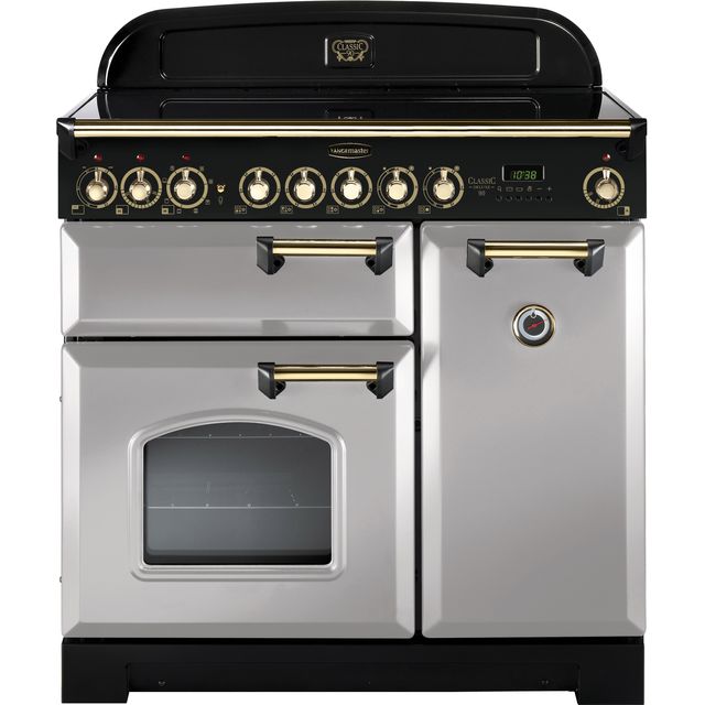 Rangemaster Classic Deluxe CDL90ECRP/B 90cm Electric Range Cooker with Ceramic Hob - Royal Pearl / Brass - A/A Rated
