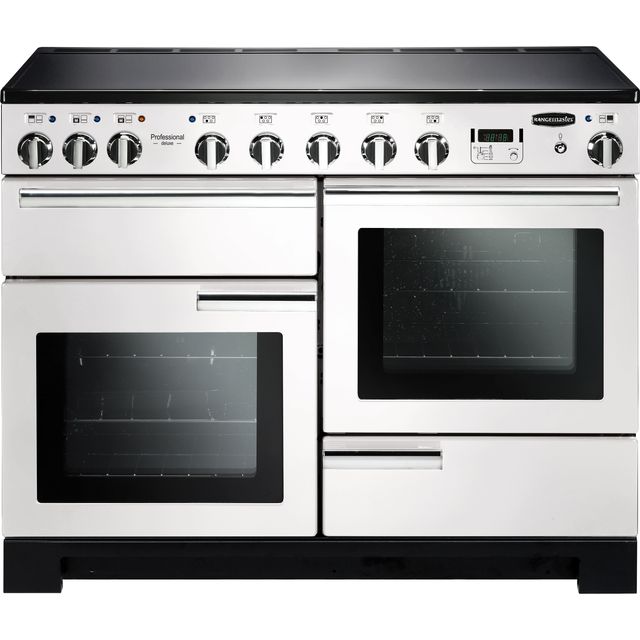 Rangemaster Professional Deluxe PDL110EIWH/C 110cm Electric Range Cooker with Induction Hob – White / Chrome – A/A Rated