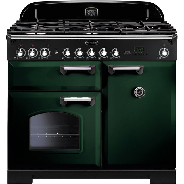 Rangemaster Classic Deluxe CDL100DFFRG/C 100cm Dual Fuel Range Cooker - Racing Green / Chrome - A/A Rated
