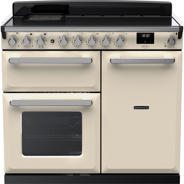 Rangemaster Estel Deluxe ESDL100EIPPCR/CM1 100cm Electric Range Cooker with Induction Hob – Cream / Chrome – A/A Rated