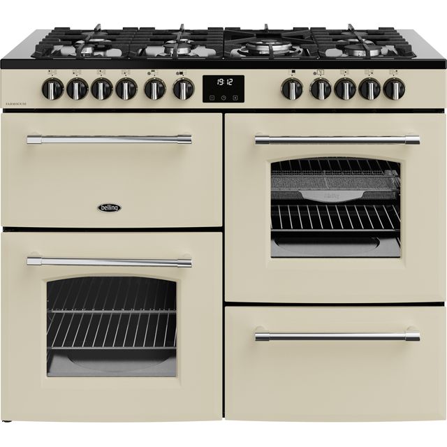 Belling Farmhouse 110DF 110cm Dual Fuel Range Cooker - Cream / Antique Brass - A Rated