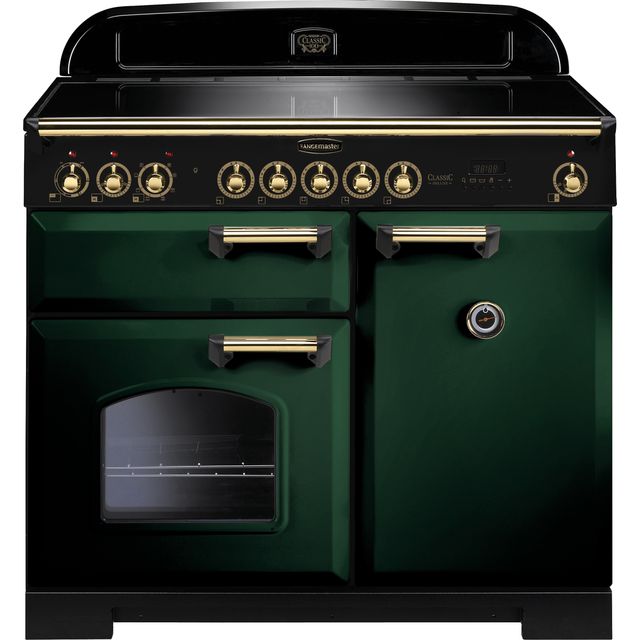 Rangemaster Classic Deluxe CDL100EIRG/B 100cm Electric Range Cooker with Induction Hob - Racing Green / Brass - A/A Rated