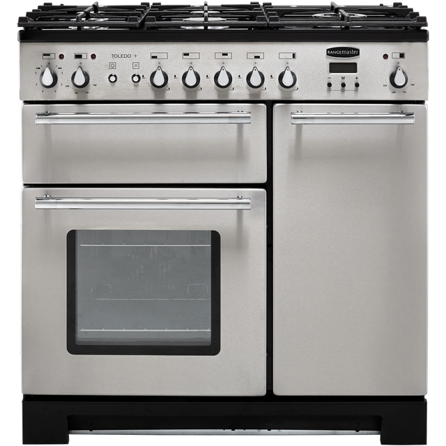 Rangemaster Toledo + TOLP90DFFSS/C 90cm Dual Fuel Range Cooker - Stainless Steel / Chrome - A/A Rated