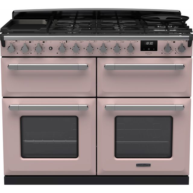 Rangemaster Estel Deluxe BC ESDLB110DFPPPK/CM1 110cm Dual Fuel Range Cooker – Pale Pink / Chrome – A/A Rated