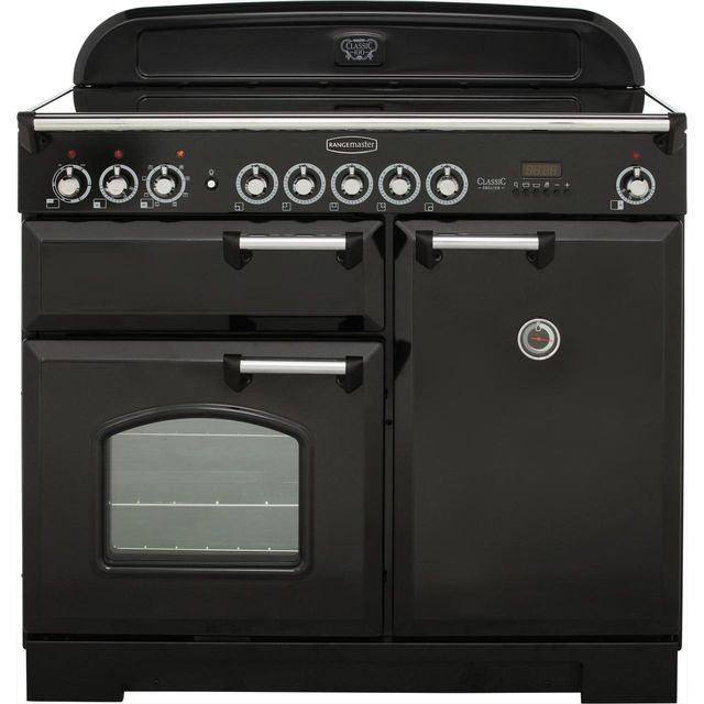 Rangemaster Classic Deluxe CDL100EIBL/C 100cm Electric Range Cooker with Induction Hob - Black / Chrome - A/A Rated
