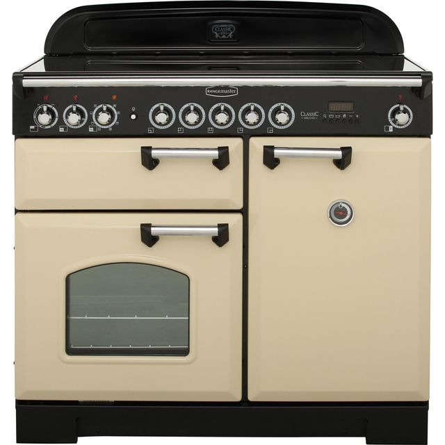 Rangemaster Classic Deluxe CDL100EICR/C 100cm Electric Range Cooker with Induction Hob – Cream / Chrome – A/A Rated