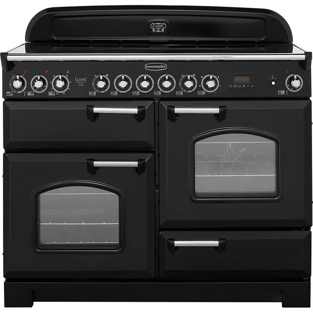 Rangemaster Classic Deluxe CDL110ECBL/C 110cm Electric Range Cooker with Ceramic Hob - Black / Chrome - A/A Rated