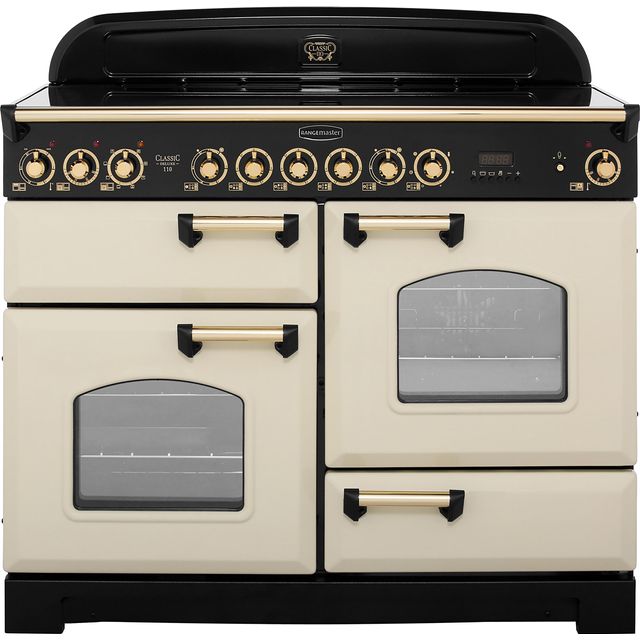 Rangemaster Classic Deluxe CDL110ECCR/B 110cm Electric Range Cooker with Ceramic Hob - Cream / Brass - A/A Rated