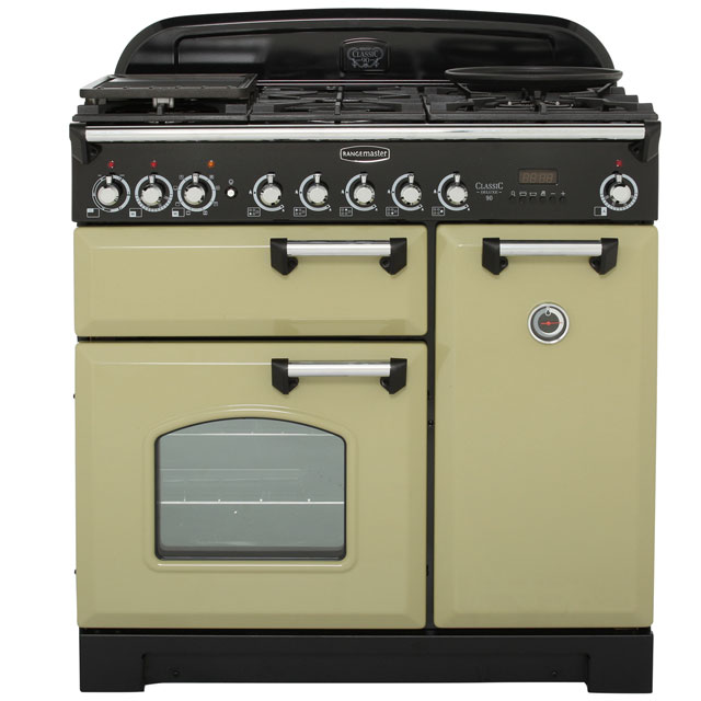Rangemaster Classic Deluxe CDL90DFFOG/C 90cm Dual Fuel Range Cooker - Olive Green / Chrome - A/A Rated