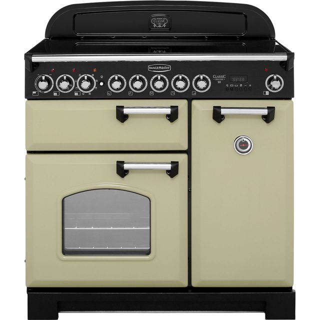 Rangemaster Classic Deluxe CDL90EIOG/C 90cm Electric Range Cooker with Induction Hob - Olive Green / Chrome - A/A Rated