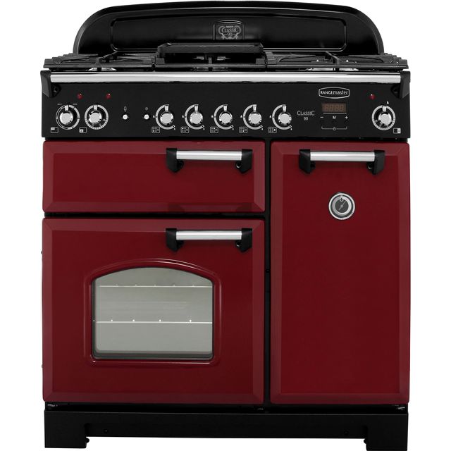 Rangemaster Classic CLA90DFFCY/C 90cm Dual Fuel Range Cooker - Cranberry / Chrome - A/A Rated