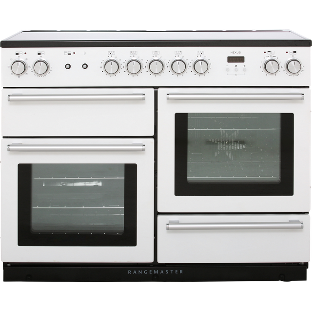 Rangemaster Nexus NEX110EIWH/C 110cm Electric Range Cooker with Induction Hob – White / Chrome – A/A Rated