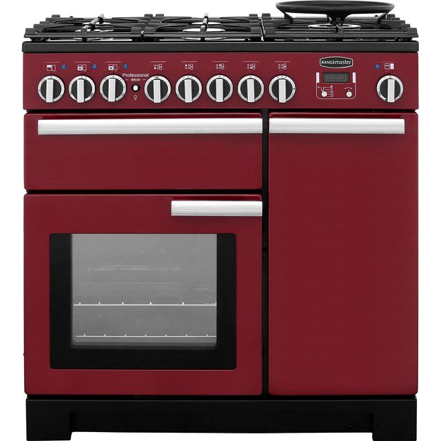 Rangemaster Professional Deluxe PDL90DFFCY/C 90cm Dual Fuel Range Cooker - Cranberry - A/A Rated