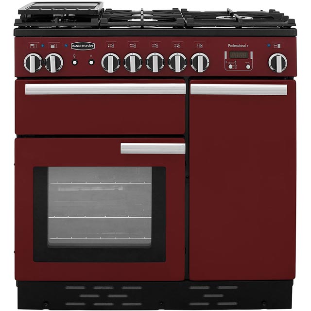 Rangemaster Professional Plus PROP90DFFCY/C 90cm Dual Fuel Range Cooker - Cranberry / Chrome - A/A Rated