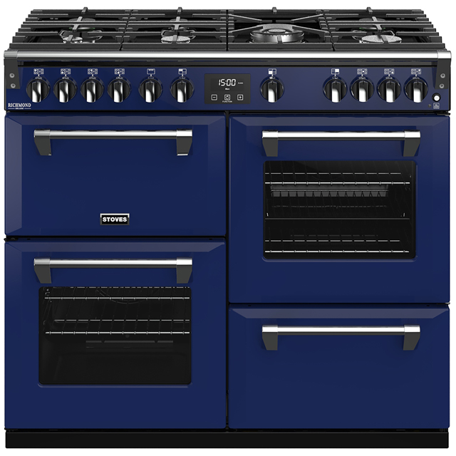 Stoves Colour Boutique Collection Richmond Deluxe S1000G CB 100cm Gas Range Cooker with Electric Grill - Midnight Gaze - A/A/A Rated