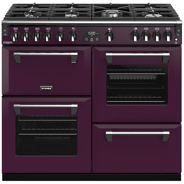Stoves Colour Boutique Collection Richmond Deluxe S1000G CB 100cm Gas Range Cooker with Electric Grill - Wild Berry - A/A/A Rated