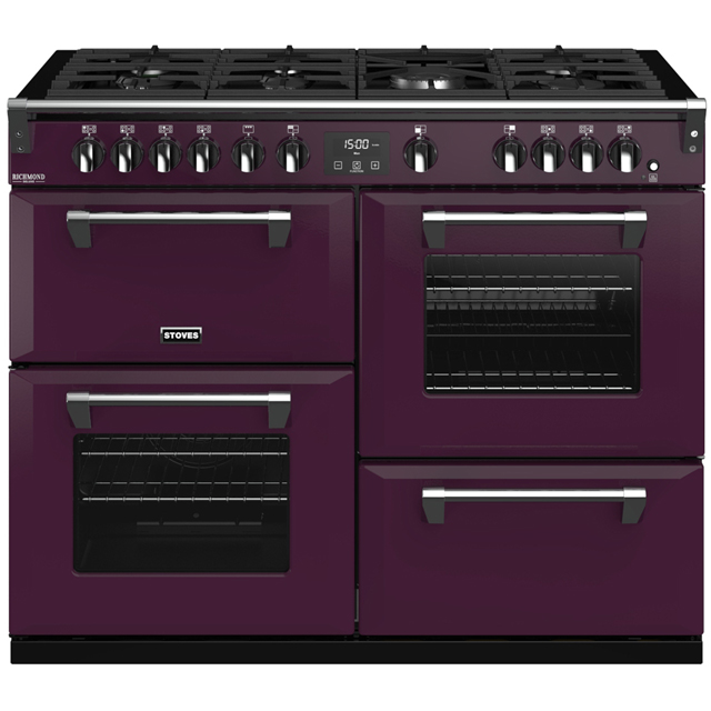 Stoves Colour Boutique Collection Richmond Deluxe S1100G CB 110cm Gas Range Cooker with Electric Grill - Wild Berry - A/A/A Rated