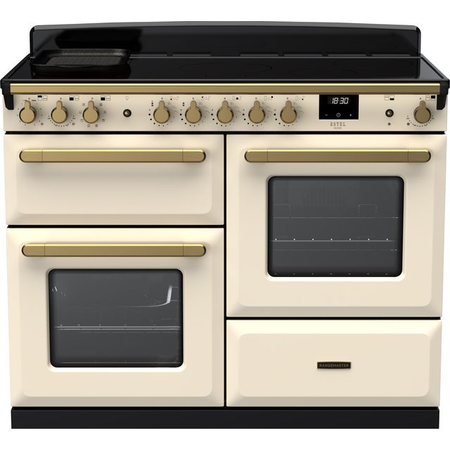 Rangemaster Estel Deluxe ESDLO110EIPPCR/AB1 110cm Electric Range Cooker with Induction Hob – Cream / Antique Brass – A Rated