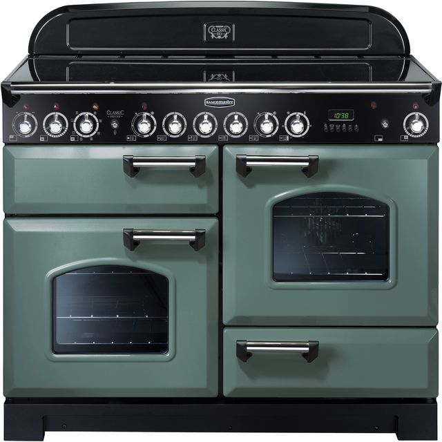 Rangemaster Classic Deluxe CDL110ECMG/C 110cm Electric Range Cooker with Ceramic Hob - Mineral Green / Chrome - A/A Rated