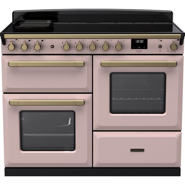 Rangemaster Estel Deluxe ESDLO110EIPPPK/AB1 110cm Electric Range Cooker with Induction Hob – Pale Pink / Antique Brass – A Rated