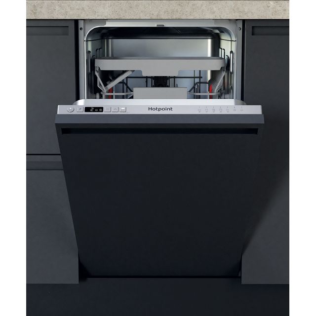 Hotpoint HI9C3M19CSUK Integrated Slimline Dishwasher – Silver Control Panel – F Rated