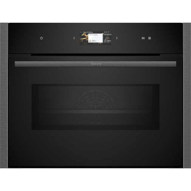 NEFF N90 C24MS71G0B Wifi Connected Built In Compact Electric Single Oven with Microwave Function with Pyrolytic Cleaning - Graphite