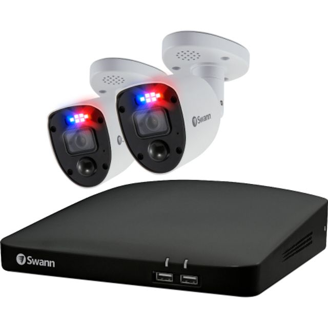Swann Home DVR Security System with 1TB HDD, 4K UHD Video, 2 Camera 4 Channel, Indoor Outdoor Wired CCTV, Colour Night Vision, Heat Motion Detection, Spotlights, Flashing Lights, Sirens, 456802RL