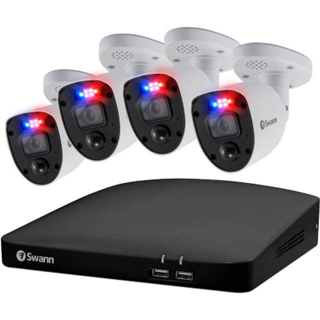 Swann Home DVR Security System with 2TB HDD, 4K UHD Video, 4 Camera 8 Channel, Indoor Outdoor Wired CCTV, Colour Night Vision, Heat Motion Detection, Spotlights, Flashing Lights, Sirens, 856804RL