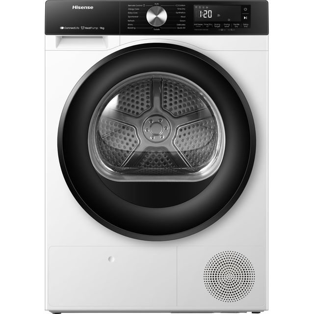 Hisense 3S Series DH3S902BW3 Wifi Connected 9Kg Heat Pump Tumble Dryer – White – A+++ Rated