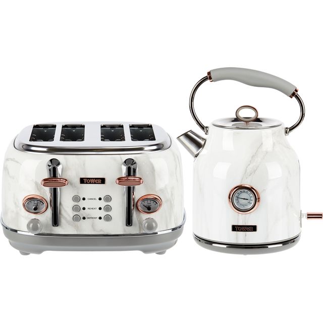 Tower AOBUNDLE002 Kettle And Toaster Set - Stainless Steel White Marble Rose Gold