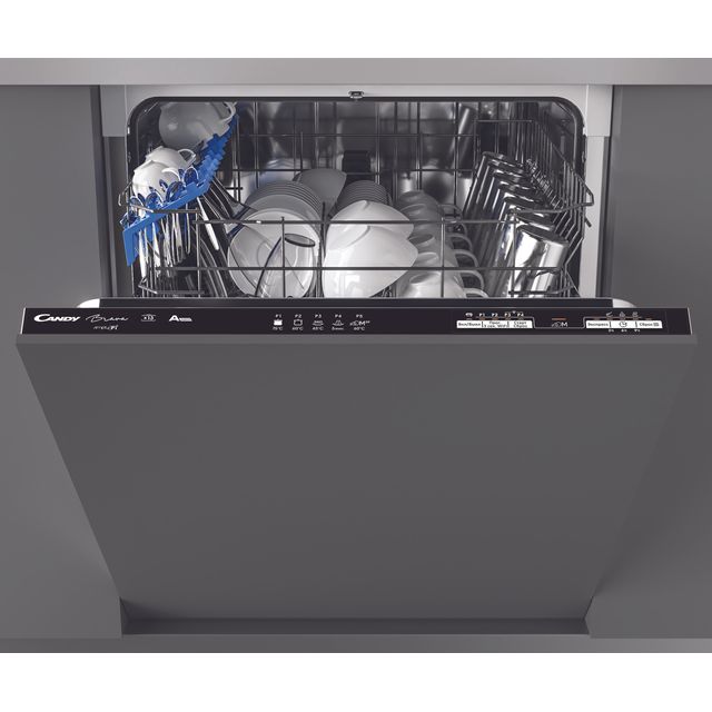 Candy Brava CDIN1L380PB Wifi Connected Fully Integrated Standard Dishwasher - Black Control Panel with Fixed Door Fixing Kit - F Rated