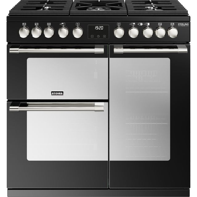 Stoves Sterling Deluxe ST DX STER D900DF BK 90cm Dual Fuel Range Cooker - Black - A/A/A Rated