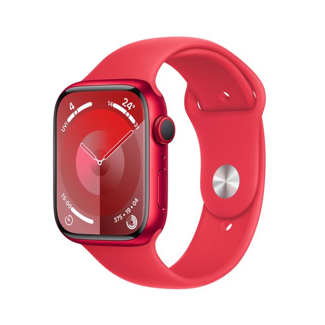 Apple Watch Series 9 [GPS 45mm] Smartwatch with (PRODUCT) RED Aluminum Case with (PRODUCT) RED Sport Band S/M. Fitness Tracker, Blood Oxygen & ECG Apps, Always-On Retina Display, Water Resistant