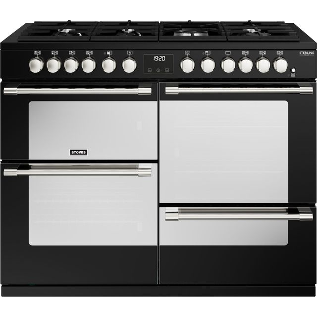 Stoves Sterling Deluxe ST DX STER D1100DF BK 110cm Dual Fuel Range Cooker - Black - A/A/A Rated