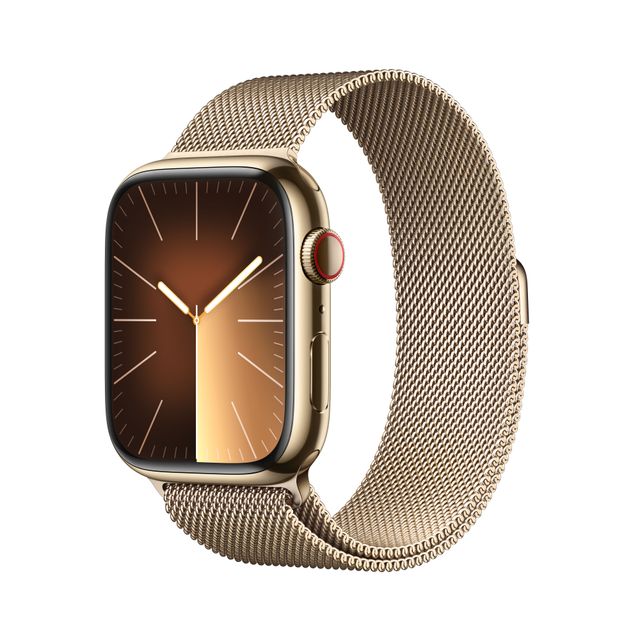 Apple Watch Series 9, 45mm, Gold Stainless Steel Case, GPS + Cellular [2023] - Gold Milanese Loop