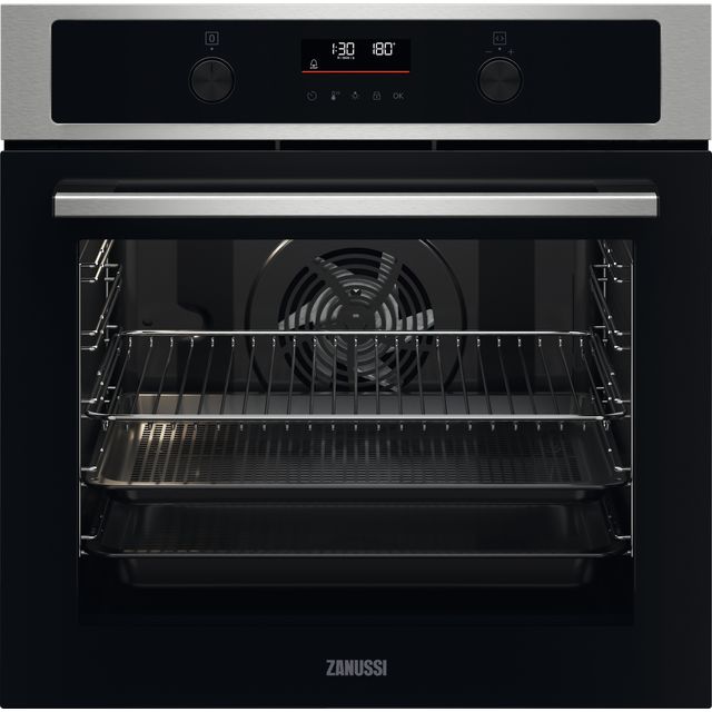 Zanussi ZOPNA7XN Built In Electric Single Oven with Pyrolytic Cleaning - Stainless Steel / Black - A+ Rated