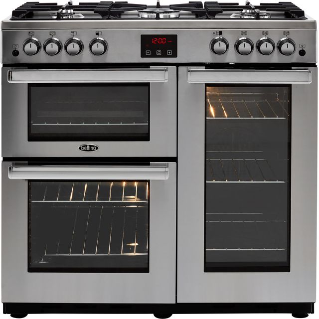 Belling CookcentreX90GProf 90cm Gas Range Cooker with Electric Fan Oven - Stainless Steel - A/A Rated