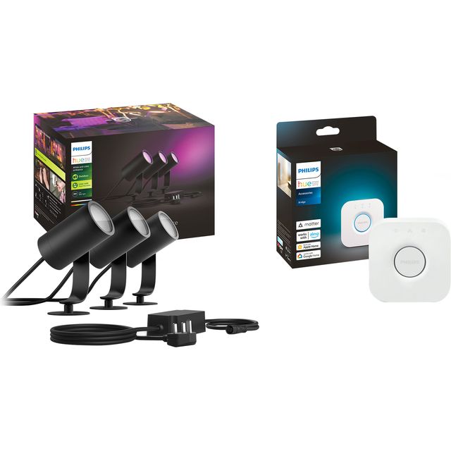 Philips Hue Lily White and Colour Outdoor 3 Pack & Bridge - Black