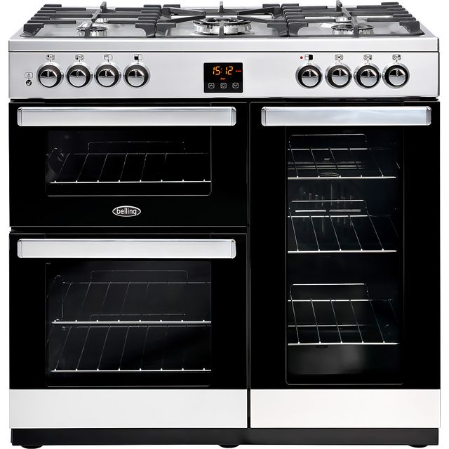 Belling CookcentreX90G 90cm Gas Range Cooker with Electric Fan Oven – Stainless Steel – A/A Rated
