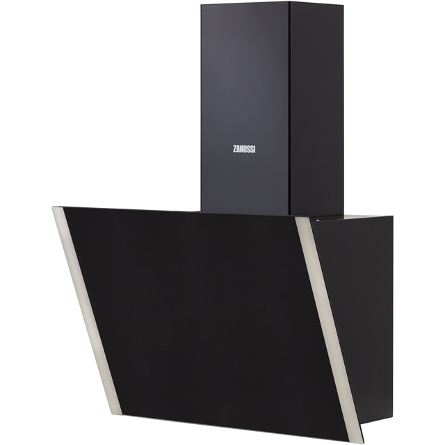 Zanussi ZHV64750BA 60 cm Angled Chimney Cooker Hood - Black Glass - A+ Rated